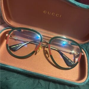 Gucci Green and Gold Frame Glasses